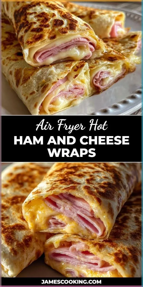 Zwei aufgeschnittene, goldbraun geröstete Tortilla-Wraps mit Schinken und geschmolzenem Käse auf einem Teller.