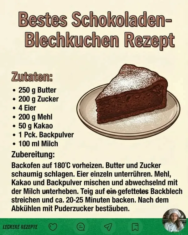 Ein Stück saftiger Schokoladenkuchen auf einem Teller, bestäubt mit Puderzucker.