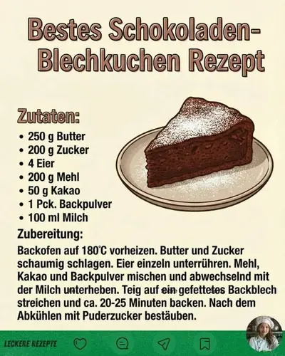 Ein Stück saftiger Schokoladenkuchen auf einem Teller, bestäubt mit Puderzucker.
